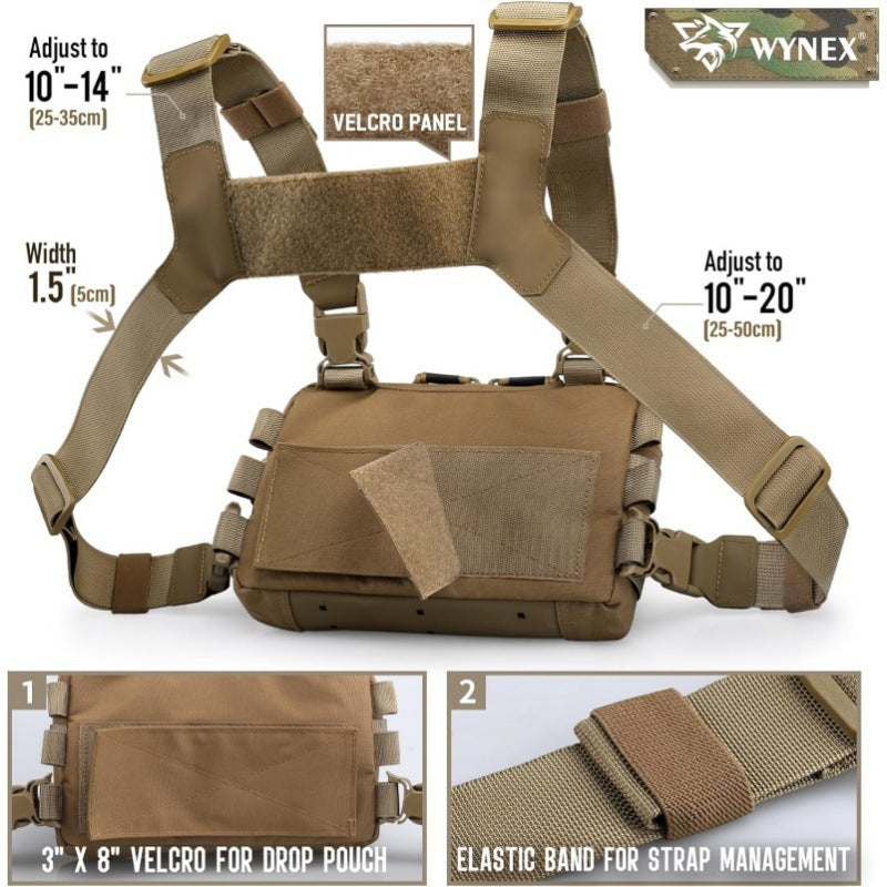 Tactical/outdoor gear: 1000D Airsoft bag, Molle vest, chest bag, camping pack, EDC hunting/hiking kit.