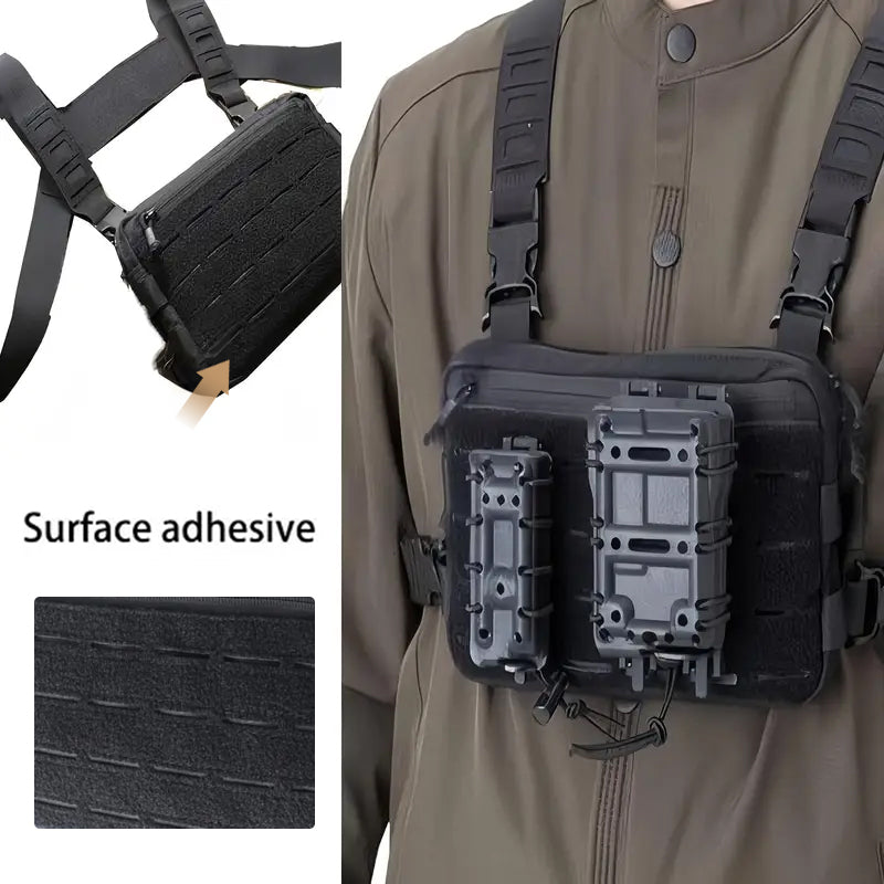 Tactical/outdoor gear: 1000D Airsoft bag, Molle vest, chest bag, camping pack, EDC hunting/hiking kit.