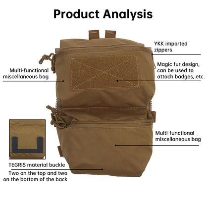Tactical Back Panel Double General Purpose Pouch for FCPC V5 & Ferro Style Plate Carriers, Molle Utility Storage Bag