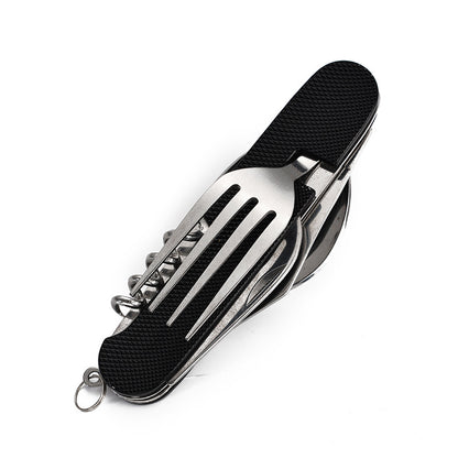 Multi-functional Foldable Detachable Combination Cutlery Set, Outdoor Hiking Travel Utensils with Multi-opening Aluminum Handle, Gift Fruit Knife