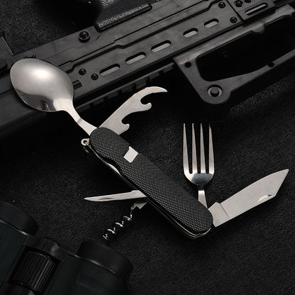 Multi-functional Foldable Detachable Combination Cutlery Set, Outdoor Hiking Travel Utensils with Multi-opening Aluminum Handle, Gift Fruit Knife