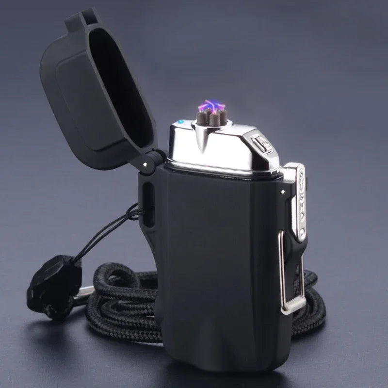 Outdoor Dual Plasma Arc Lighter With Flashlight Waterproof USB Electric Cigarette Lighter Hiking Starter Turbo lighter Men Gifts
